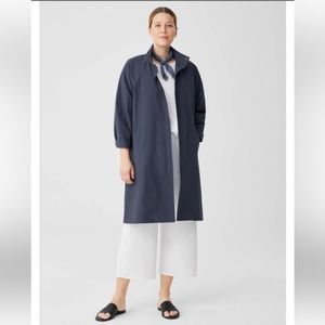 Eileen Fisher Lightweight Stand Collar Hooded Windbreaker Jacket Coat